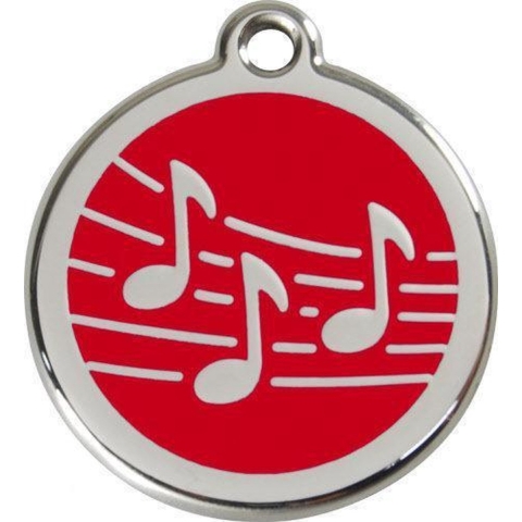 Music Red roestvrijstalen hondenpenning medium/gemiddeld dia. 3 cm - Reddingo