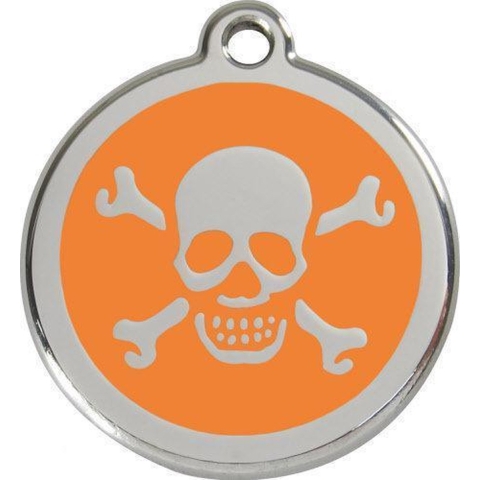 Cross Bone Orange roestvrijstalen hondenpenning medium/gemiddeld dia. 3 cm - Reddingo