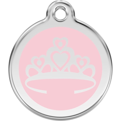Crown Pink roestvrijstalen hondenpenning small/klein dia. 2 cm - Reddingo