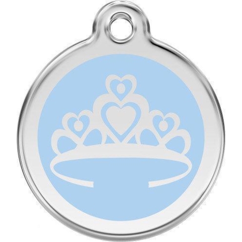 Crown Light Blue roestvrijstalen hondenpenning medium/gemiddeld dia. 3 cm - Reddingo