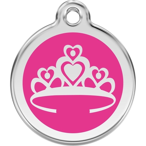 Crown Hot Pink roestvrijstalen hondenpenning medium/gemiddeld dia. 3 cm - Reddingo