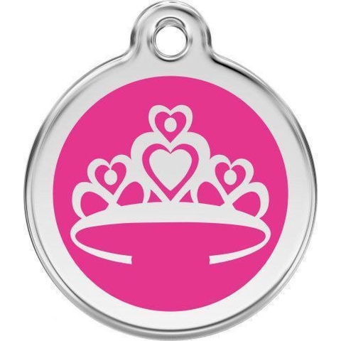 Crown Hot Pink roestvrijstalen hondenpenning large/groot dia. 3,8 cm - Reddingo