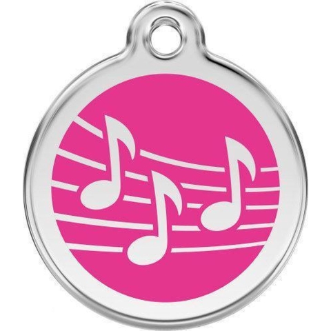 Music Hot Pink roestvrijstalen hondenpenning medium/gemiddeld dia. 3 cm - Reddingo