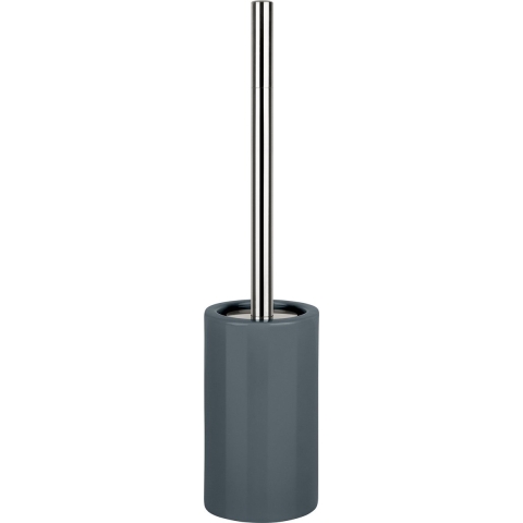 Luxe Toiletborstel in houder Sienna - donkergrijs glans - porselein - 42 x 10 cm - met binnenbak -