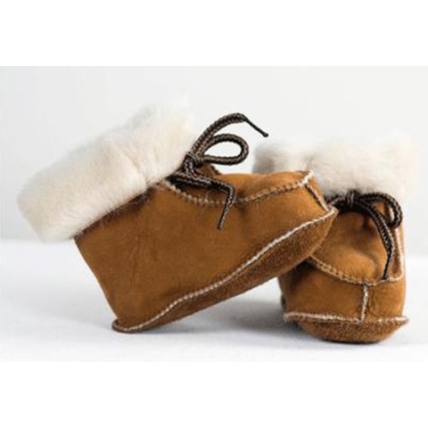 Bruine baby/peuter pantoffels/sloffen van lamsleer met wol 21 (12-15 mnd) -