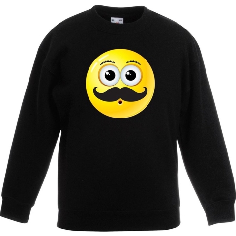 Emoticon sweater snor zwart kinderen 9-11 jaar (134/146) -