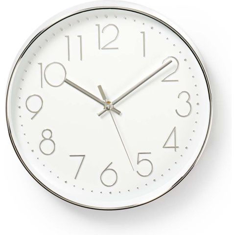 Nedis CLWA015PC30SR Ronde Wandklok Diameter 30 Cm Wit & Zilver