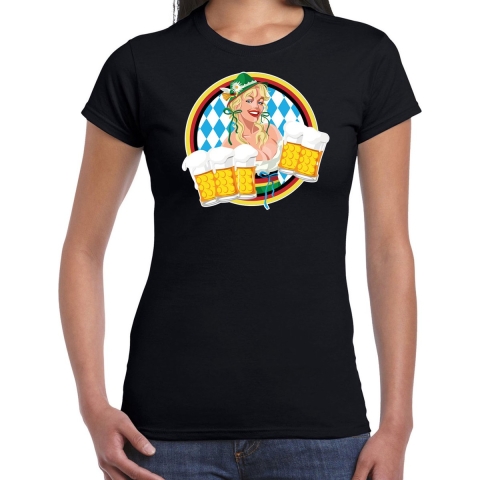 Oktoberfest verkleed t-shirt voor dames - Duits bierfeest kostuum/kleding - zwart M -