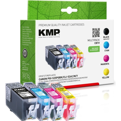 KMP Inktcartridge vervangt Canon PGI-525PGBK, CLI-526C, CLI-526M, CLI-526Y Compatibel Combipack Zwart, Cyaan, Magenta, Geel C81V 1513,0050