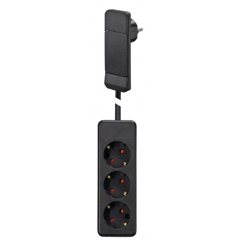 BACHMANN SmartPlug platte stekker, met 3x geaard stopcontact, zwart, 1,6 m