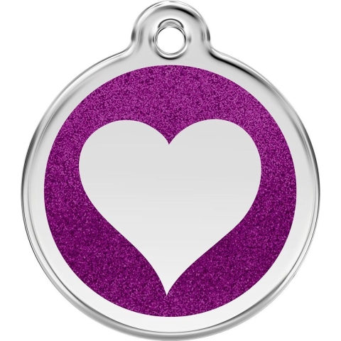 Heart Purple glitter hondenpenning medium/gemiddeld dia. 3 cm - Reddingo