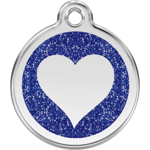 Heart Navy glitter hondenpenning large/groot dia. 3,8 cm - Reddingo