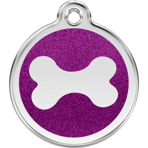 Bone Purple glitter hondenpenning medium/gemiddeld dia. 3 cm - Reddingo