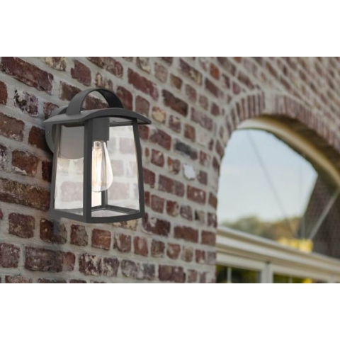 Lutec Kelsey - Buiten Wandverlichting - 17 X 18,5 X 26 Cm - IP44 - Transparant Glas - Zwart