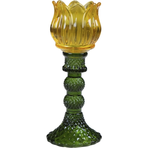 Theelichthouder Tulp glas geel 19cm