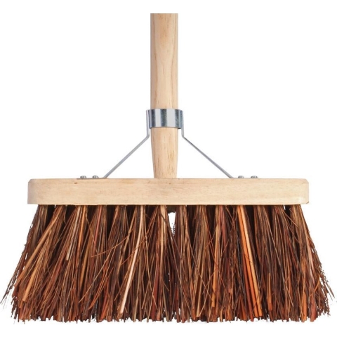 Bezem 28cm breed natuurvezel haren 140cm steel - Talentools