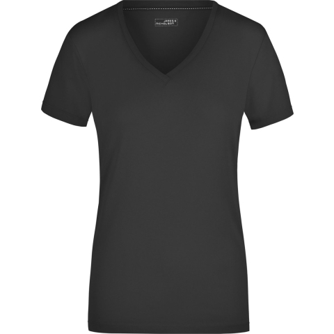 James & Nicholson t-shirt v-hals - dames - zwart - stretch - korte mouwen M -