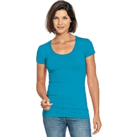 Bodyfit dames t-shirt turquoise met ronde hals M (38) -