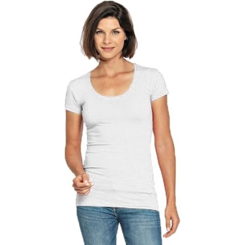 Bodyfit dames t-shirt wit met ronde hals M (38) -