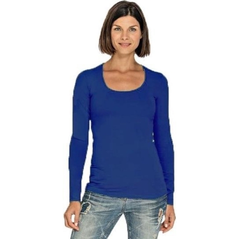 Lemon & Soda Bodyfit dames shirt lange mouwen - blauw - Dameskleding basic t-shirts S (36) -