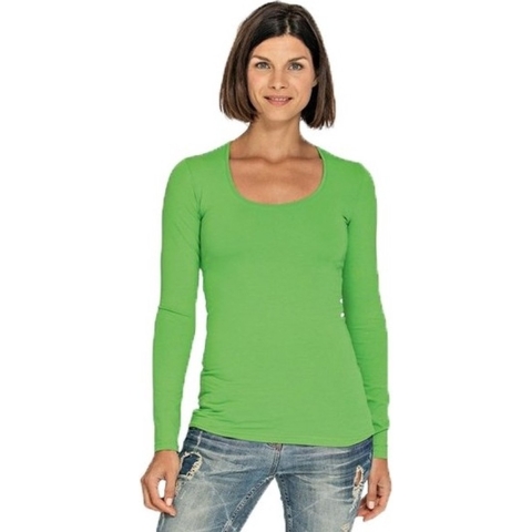 Lemon & Soda Bodyfit dames shirt lange mouwen - limegroen - Dameskleding basic t-shirts L (40) -