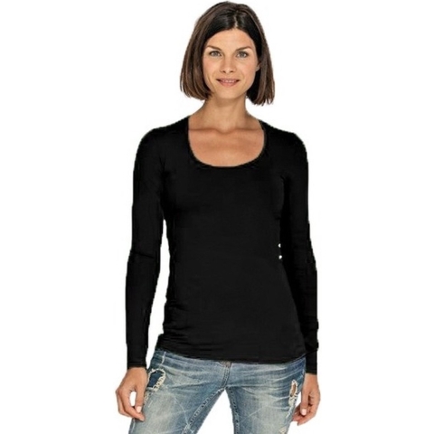 Lemon & Soda Bodyfit dames shirt lange mouwen - navy - Dameskleding basic t-shirts 2XL (44) -