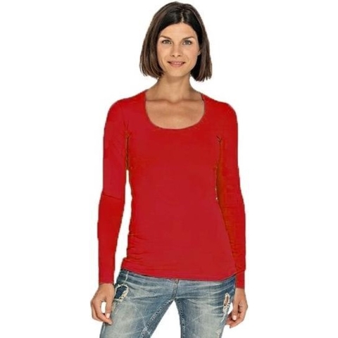 Lemon & Soda Bodyfit dames shirt lange mouwen - rood - Dameskleding basic t-shirts S (36) -