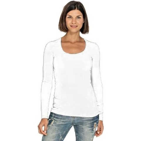 Lemon & Soda Bodyfit dames shirt lange mouwen - wit - Dameskleding basic t-shirts XL (42) -