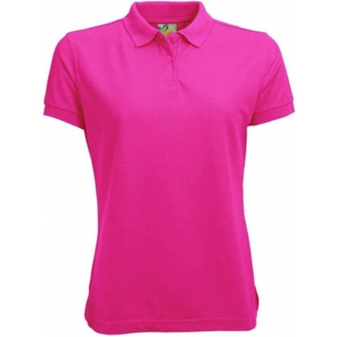 Dames basic poloshirt - fuchsia roze - korte mouw - getailleerd - katoen 42 (XL) -