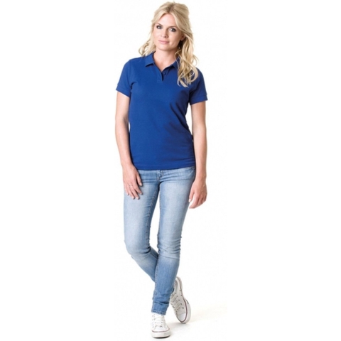 Dames basic poloshirt - kobalt blauw - korte mouw - getailleerd - katoen 40 (L) -