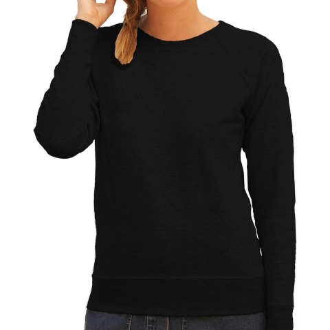 Zwarte sweater / sweatshirt trui met raglan mouwen en ronde hals voor dames 2XL (44) -