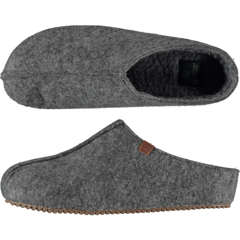 Apollo instappers slippers/pantoffels - grijs - heren - maat 43-44 - polyester - rubber zool 43/44 -