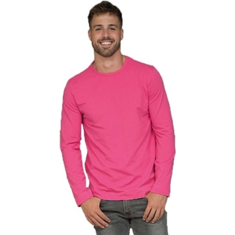 Lange mouwen/longsleeve stretch t-shirt - fuchsia roze - heren - Herenkleding M (38/50) -