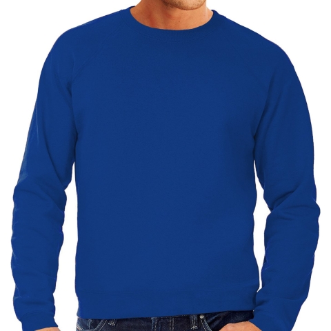 Blauwe sweater / sweatshirt trui met raglan mouwen en ronde hals voor heren S (EU 48) -