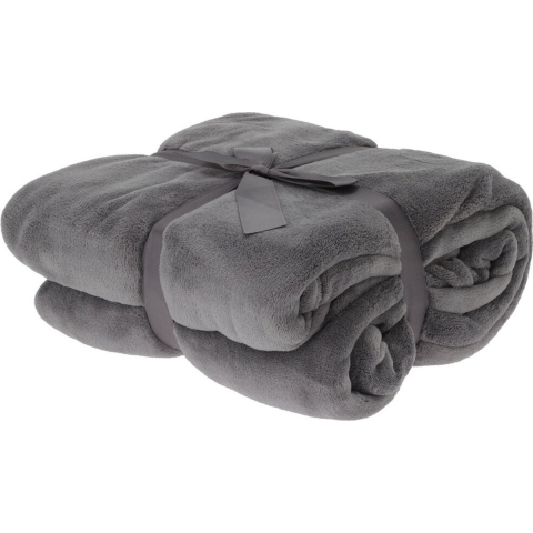 Fleece dekentje - donkergrijs - 180 x 230 cm - polyester - deken - plaid - bankdeken -
