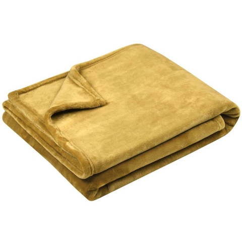 Stof Textiles Plaid/bankdeken Maribelle - okergeel - 130 x 160 cm - polyester fleece - 1 persoon -