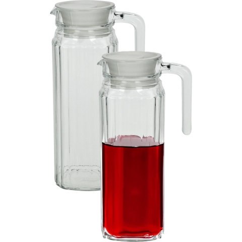 2x Glazen koelkast schenkkannen met dop 1,1 L -