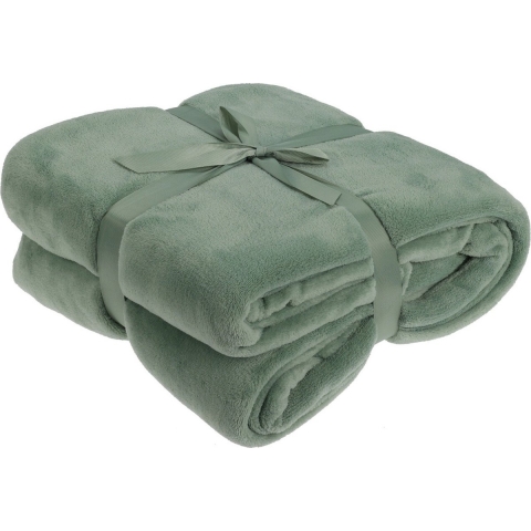 Fleece dekentje - olijf groen - 180 x 230 cm - polyester - deken - plaid - bankdeken -