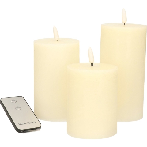 Anna's Collection LED Stompkaarsen met afstandsbediening - 3x - ivoor -