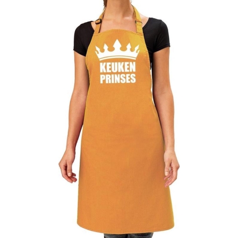 Keuken Prinses barbeque schort /keukenschort oker geel dames -