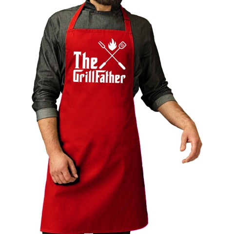 Vaderdag cadeau schort - The Grillfather - barbecue/bbq - rood - voor heren -