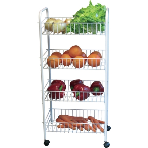 Keuken/badkamer trolley - metaal - wit - met wielen - 41 x 26 x 78 cm -