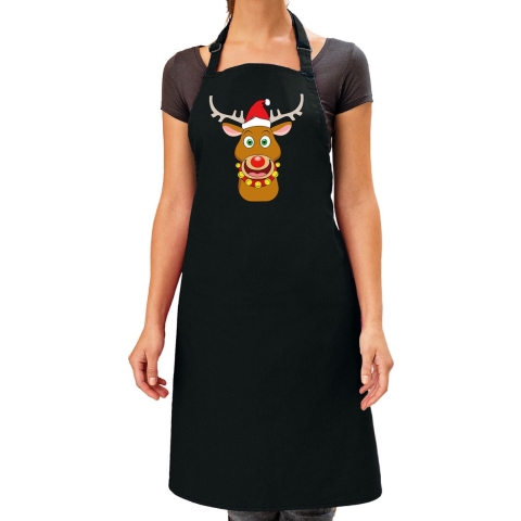 Rudolf met rode Kerstmuts Kerst cadeau schort zwart voor volwassenen -