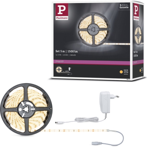 Paulmann SimpLED 78972 LED-strip complete set Met connector (male) 12 V 5 m Warmwit 1 stuk(s)