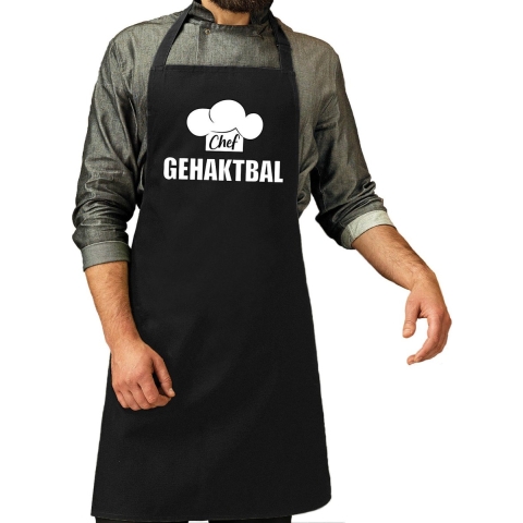 Chef gehaktbal schort / keukenschort zwart heren -
