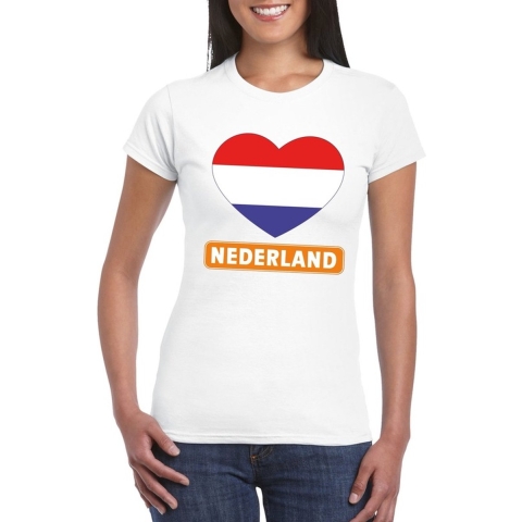 Nederland hart vlag t-shirt wit dames S -