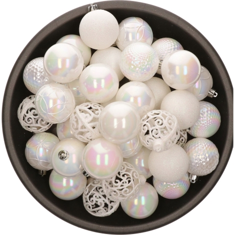 Bellatio Decorations kerstballen - 37x st - parelmoer wit - 6 cm - kunststof -