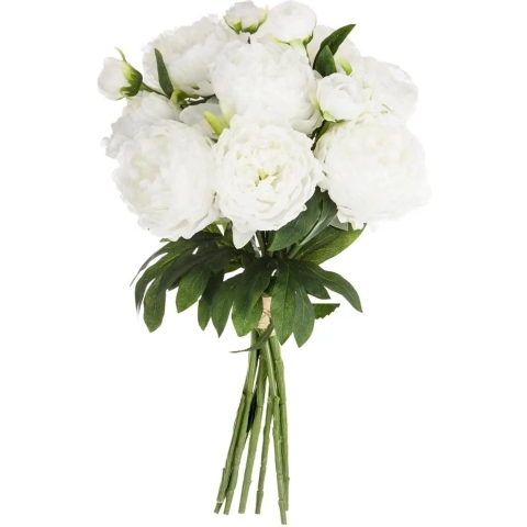 Atmosphera kunstbloemen - boeket - 13 pioenen - wit - 50 cm -