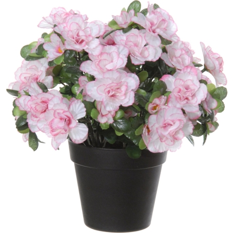 Azalea Kunstbloemen - in pot - wit/roze - H28 cm -