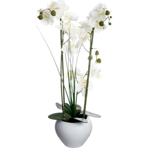 Orchidee bloemen kunstplant in witte bloempot - witte bloemen - H53 cm -
